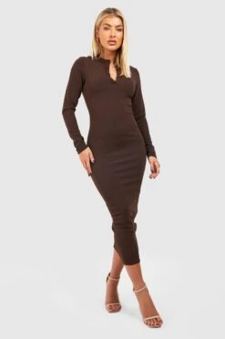 BOOHOO Robe Longue Boutonnée à Manches Longues -BOOHO Kleidung Magasin gzz35915 chocolate xl 2
