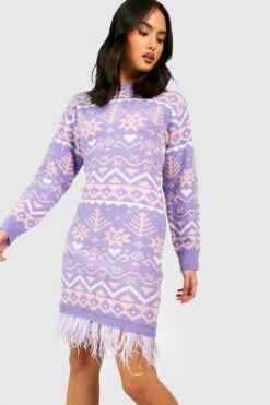 Robe Pull De Noël à Bordure En Plumes Premium -BOOHO Kleidung Magasin gzz36210 lilac xl 2