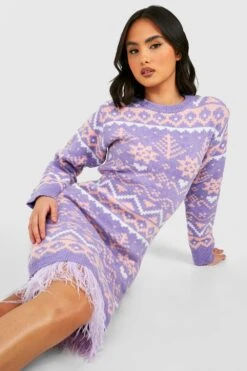 Robe Pull De Noël à Bordure En Plumes Premium -BOOHO Kleidung Magasin gzz36210 lilac xl 3