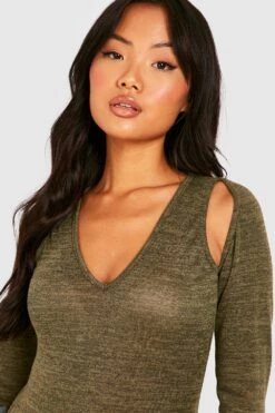 Petite - Robe En Maille à Découpes -BOOHO Kleidung Magasin gzz37256 khaki xl 3