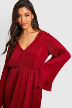 Robe Babydoll Plissée à Col V -BOOHO Kleidung Magasin gzz37304 berry xl 3