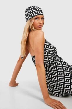 Tall - Ensemble à Imprimé Géométrique Avec Robe Longue Et Foulard -BOOHO Kleidung Magasin gzz37479 ivory xl 3