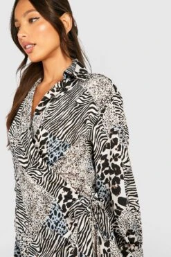 BOOHOO Tall - Robe Chemise Nouée à Imprimé Animal -BOOHO Kleidung Magasin gzz37502 black xl 3