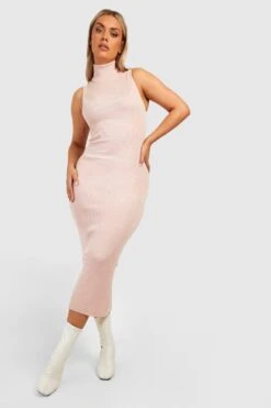 Grande Taille - Robe Longue En Maille à Col Montant -BOOHO Kleidung Magasin gzz37724 nude xl 2