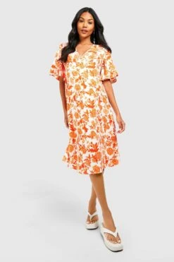BOOHOO Maternité - Robe De Grossesse Fleurie à Volants 8 BOOHOO Maternité - Robe De Grossesse Fleurie à Volants -BOOHO Kleidung Magasin gzz37750 orange xl 2