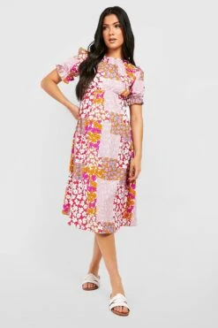 Maternité - Robe De Grossesse Mi-longue à Manches Bouffantes Et Imprimé Fleuri -BOOHO Kleidung Magasin gzz37754 multi xl 2