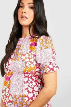 Maternité - Robe De Grossesse Mi-longue à Manches Bouffantes Et Imprimé Fleuri -BOOHO Kleidung Magasin gzz37754 multi xl 3