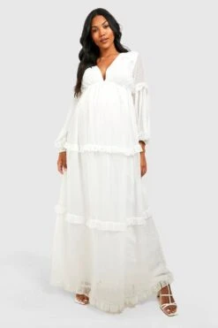 Maternité - Robe Plumetis En Mesh à Volants -BOOHO Kleidung Magasin gzz37830 ivory xl 2