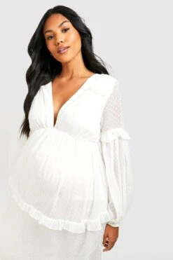Maternité - Robe Plumetis En Mesh à Volants -BOOHO Kleidung Magasin gzz37830 ivory xl 3