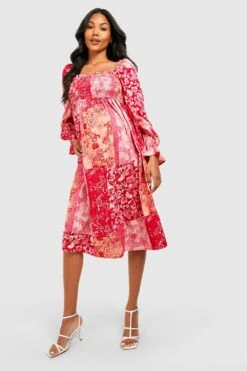 Maternité - Robe De Grossesse Mi-longue Froncée -BOOHO Kleidung Magasin gzz37837 pink xl 2