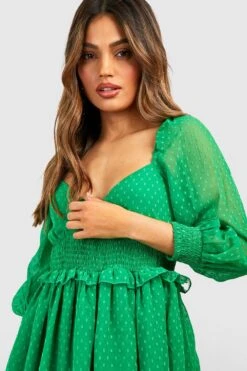 Maternité - Robe De Grossesse Babydoll En Plumetis à Volants -BOOHO Kleidung Magasin gzz37839 green xl 3