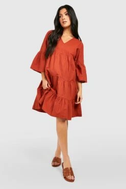 Maternité - Robe De Grossesse Babydoll Froncée -BOOHO Kleidung Magasin gzz37850 terracotta xl 2