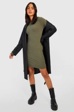 Robe Côtelée Fendue à Manches Longues 9 Robe Côtelée Fendue à Manches Longues -BOOHO Kleidung Magasin gzz37919 khaki xl 3