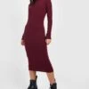 Robe Mi-longue à Col Montant Et Manches Longues -BOOHO Kleidung Magasin gzz37921 berry xl