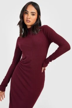 Robe Mi-longue à Col Montant Et Manches Longues -BOOHO Kleidung Magasin gzz37921 berry xl 3
