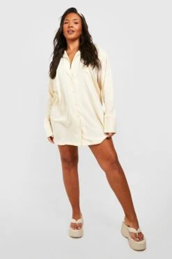 Grande Taille - Ensemble Robe Chemise Et Foulard -BOOHO Kleidung Magasin gzz37968 stone xl 2