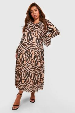 Grande Taille - Robe Longue à Imprimé Animal Et Volants -BOOHO Kleidung Magasin gzz37975 brown xl 2