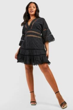 Grande Taille - Robe Babydoll En Broderie Anglaise -BOOHO Kleidung Magasin gzz37976 black xl 2
