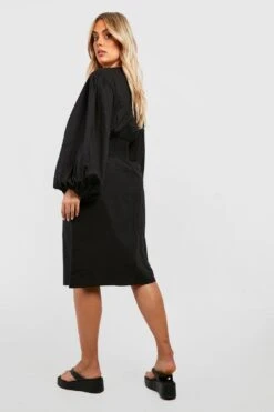 Grande Taille - Robe Mi-longue En Coton à Manches Tombantes -BOOHO Kleidung Magasin gzz37989 black xl 1