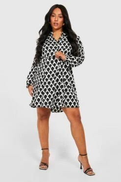 Grande Taille - Robe Chemise à Imprimé Géométrique -BOOHO Kleidung Magasin gzz38014 black xl 2