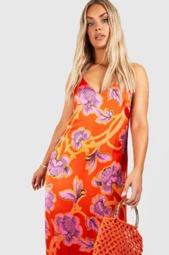 Grande Taille - Robe Longue Satinée Fleurie -BOOHO Kleidung Magasin gzz38015 pink xl 2