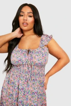 Grande Taille - Robe Mi-longue Fleurie -BOOHO Kleidung Magasin gzz38024 pink xl 3