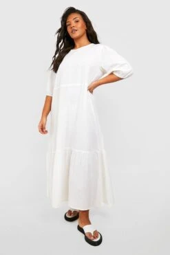 Grande Taille - Robe Mi-longue Dos Nu à Manches Bouffantes