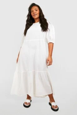 Grande Taille - Robe Mi-longue Dos Nu à Manches Bouffantes -BOOHO Kleidung Magasin gzz38044 white xl 2