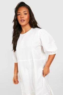 Grande Taille - Robe Mi-longue Dos Nu à Manches Bouffantes -BOOHO Kleidung Magasin gzz38044 white xl 3