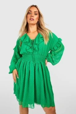 Grande Taille - Robe Patineuse Plumetis à Volants -BOOHO Kleidung Magasin gzz38080 green xl 2