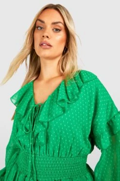 Grande Taille - Robe Patineuse Plumetis à Volants -BOOHO Kleidung Magasin gzz38080 green xl 3