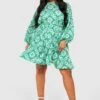 Grande Taille - Robe Imprimée à Volants -BOOHO Kleidung Magasin gzz38088 green xl