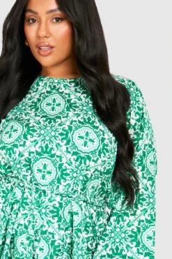 Grande Taille - Robe Imprimée à Volants -BOOHO Kleidung Magasin gzz38088 green xl 3