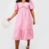 Grande Taille - Robe Mi-longue Brodée à Imprimé Vichy -BOOHO Kleidung Magasin gzz38096 pink xl