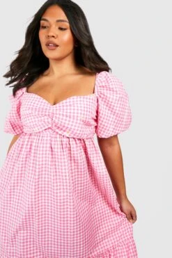 Grande Taille - Robe Mi-longue Brodée à Imprimé Vichy -BOOHO Kleidung Magasin gzz38096 pink xl 3