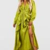 Grande Taille - Robe Longue En Lin à Découpes Et Volants -BOOHO Kleidung Magasin gzz38113 olive xl