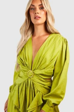 Grande Taille - Robe Longue En Lin à Découpes Et Volants -BOOHO Kleidung Magasin gzz38113 olive xl 3