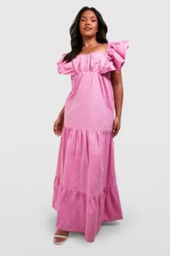 Grande Taille - Robe Longue En Coton à Manches Volantées -BOOHO Kleidung Magasin gzz38147 lavender xl 2