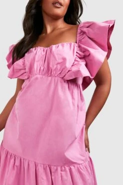 Grande Taille - Robe Longue En Coton à Manches Volantées -BOOHO Kleidung Magasin gzz38147 lavender xl 3