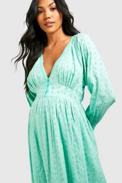 Maternité - Robe De Grossesse Mi-longue En Broderie -BOOHO Kleidung Magasin gzz38271 sage xl 2