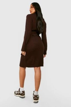 Maternité - Robe Pull De Grossesse à Col Bénitier -BOOHO Kleidung Magasin gzz38364 chocolate xl 1