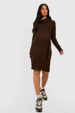 Maternité - Robe Pull De Grossesse à Col Bénitier -BOOHO Kleidung Magasin gzz38364 chocolate xl 2