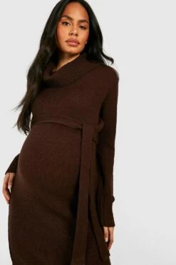 Maternité - Robe Pull De Grossesse à Col Bénitier -BOOHO Kleidung Magasin gzz38364 chocolate xl 3