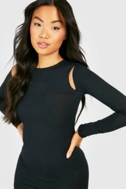 Petite - Robe Courte En Maille Côtelée épaisse -BOOHO Kleidung Magasin gzz38374 black xl 3