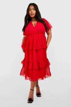 Grande Taille - Robe Plumetis à Manches Larges