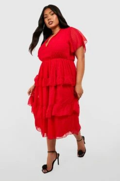 Grande Taille - Robe Plumetis à Manches Larges -BOOHO Kleidung Magasin gzz38401 red xl 2