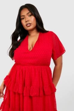 Grande Taille - Robe Plumetis à Manches Larges -BOOHO Kleidung Magasin gzz38401 red xl 3