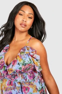 Grande Taille - Robe Longue Fleurie En Plumetis à Volants 9 Grande Taille - Robe Longue Fleurie En Plumetis à Volants -BOOHO Kleidung Magasin gzz38403 blue xl 3