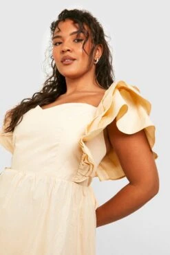 Grande Taille - Robe Mi-longue à Manches Volantées -BOOHO Kleidung Magasin gzz38420 stone xl 2