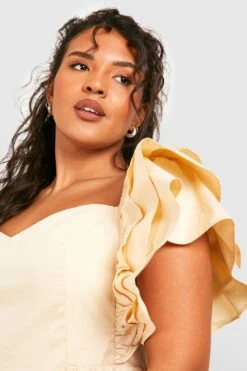 Grande Taille - Robe Mi-longue à Manches Volantées -BOOHO Kleidung Magasin gzz38420 stone xl 3